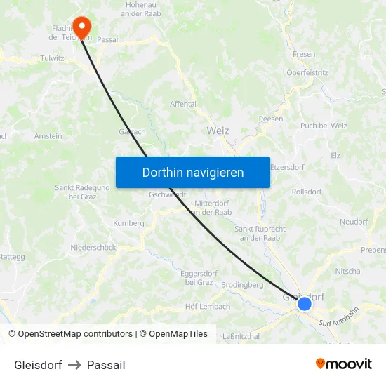 Gleisdorf to Passail map