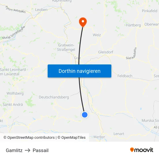 Gamlitz to Passail map