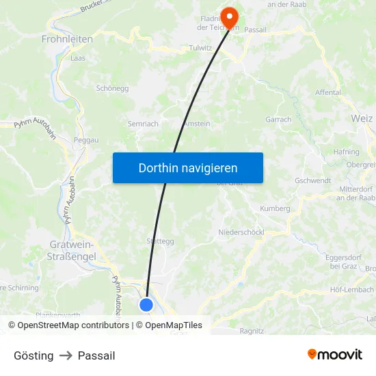Gösting to Passail map