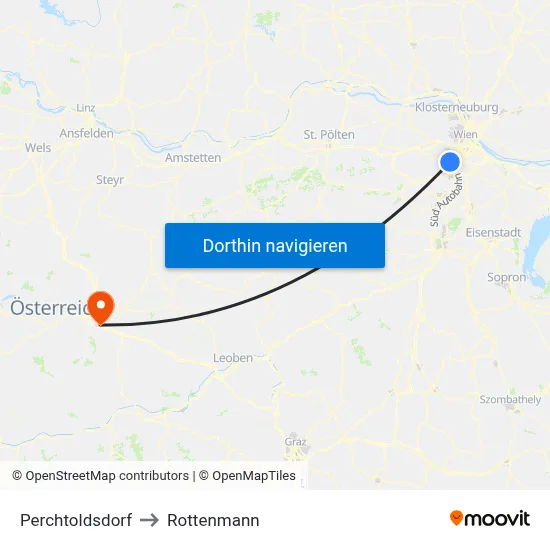 Perchtoldsdorf to Rottenmann map