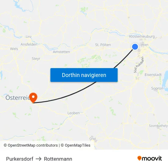 Purkersdorf to Rottenmann map