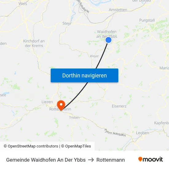 Gemeinde Waidhofen An Der Ybbs to Rottenmann map