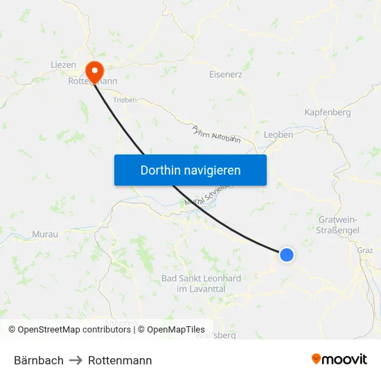Bärnbach to Rottenmann map