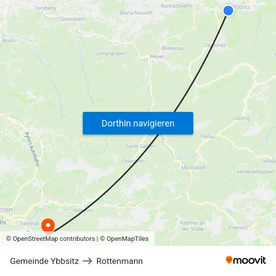 Gemeinde Ybbsitz to Rottenmann map