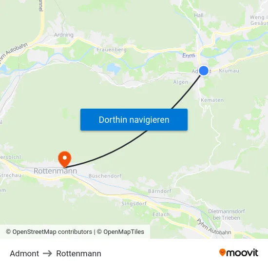 Admont to Rottenmann map
