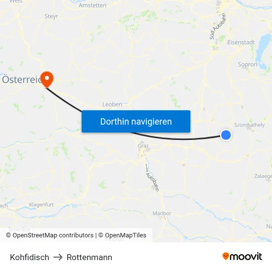 Kohfidisch to Rottenmann map
