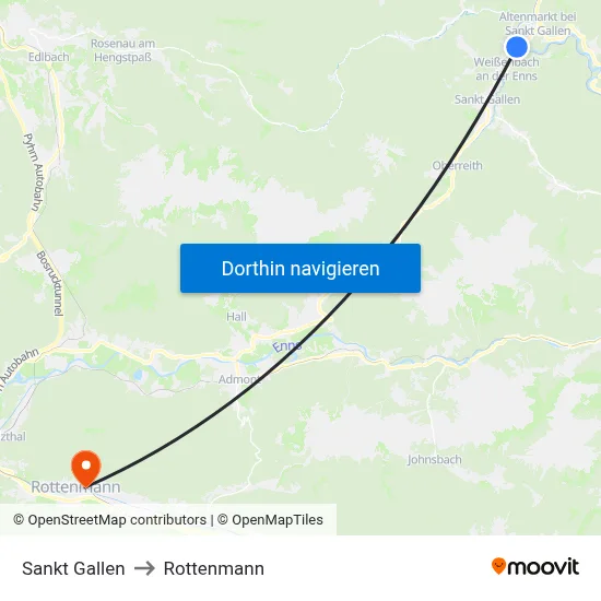 Sankt Gallen to Rottenmann map