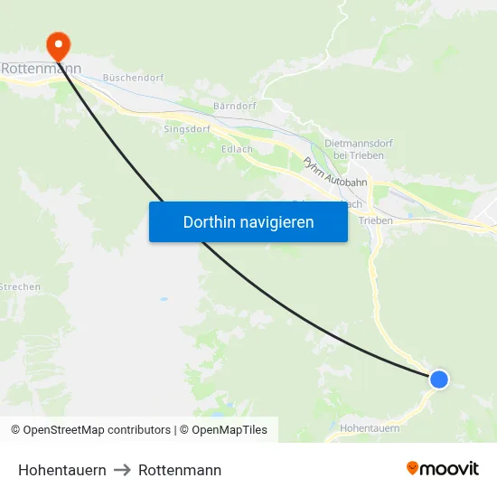 Hohentauern to Rottenmann map