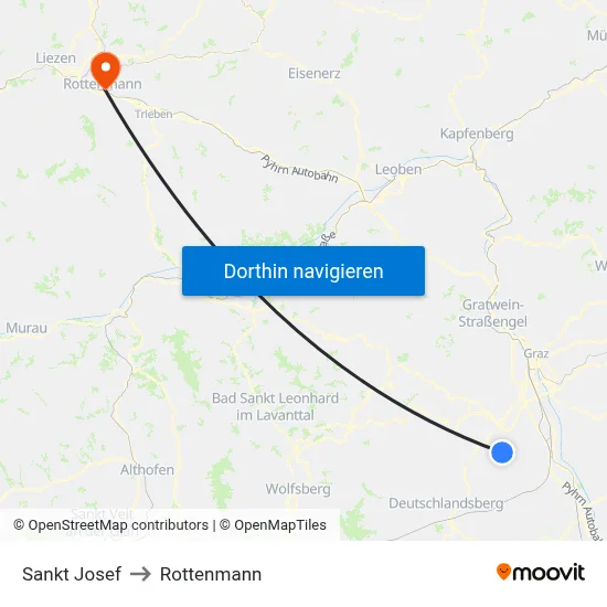 Sankt Josef to Rottenmann map