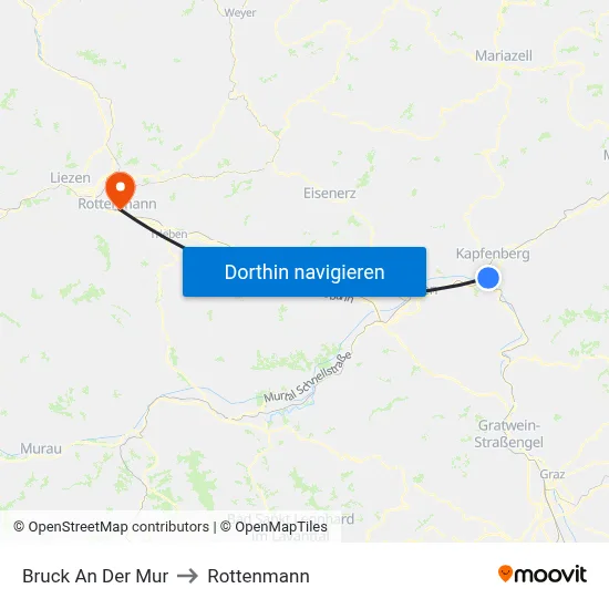 Bruck An Der Mur to Rottenmann map