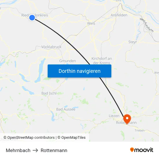 Mehrnbach to Rottenmann map