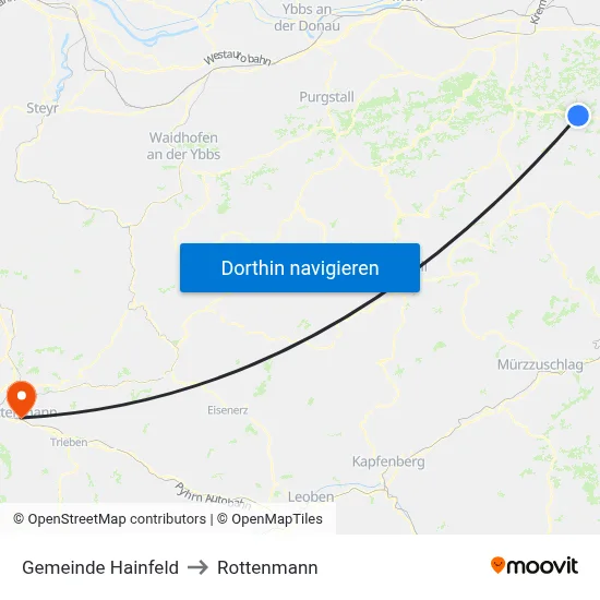 Gemeinde Hainfeld to Rottenmann map