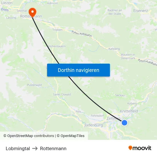 Lobmingtal to Rottenmann map