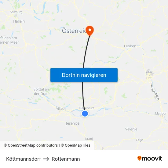 Köttmannsdorf to Rottenmann map