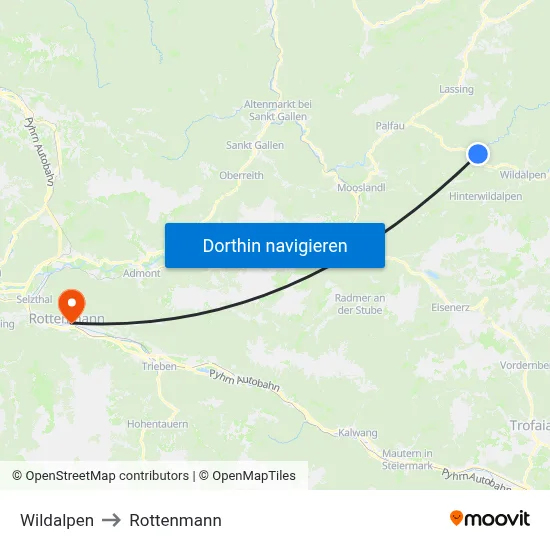 Wildalpen to Rottenmann map
