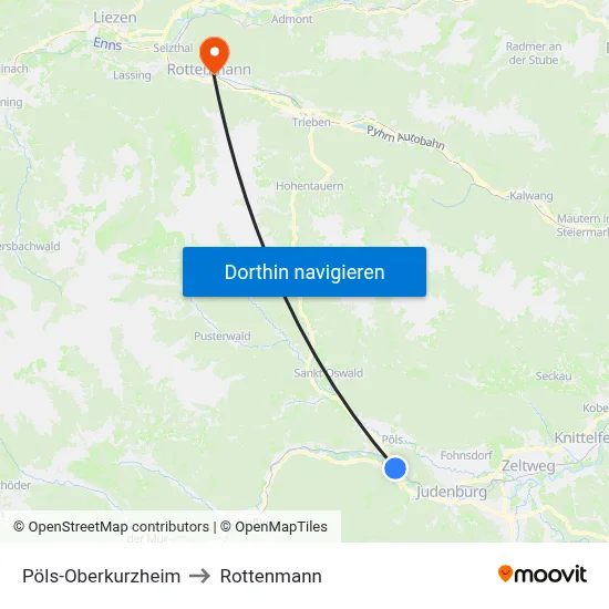 Pöls-Oberkurzheim to Rottenmann map