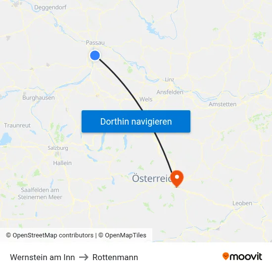 Wernstein am Inn to Rottenmann map