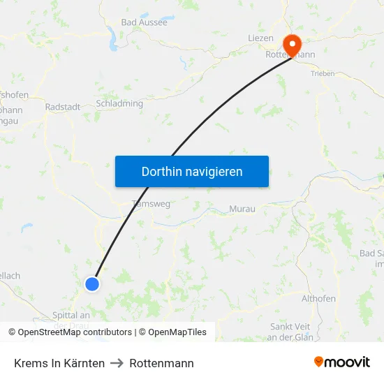 Krems In Kärnten to Rottenmann map