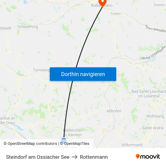 Steindorf am Ossiacher See to Rottenmann map