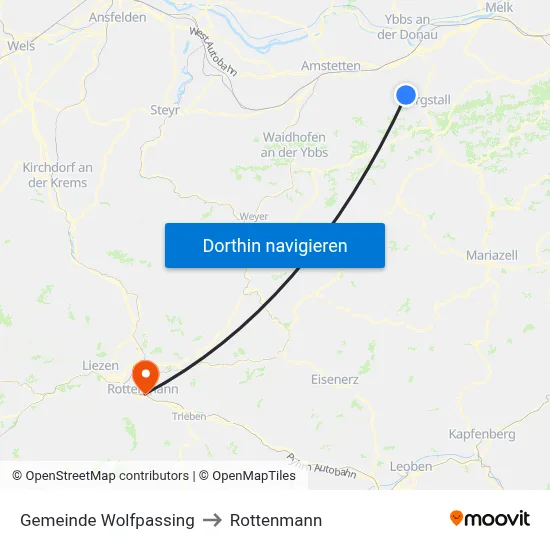 Gemeinde Wolfpassing to Rottenmann map