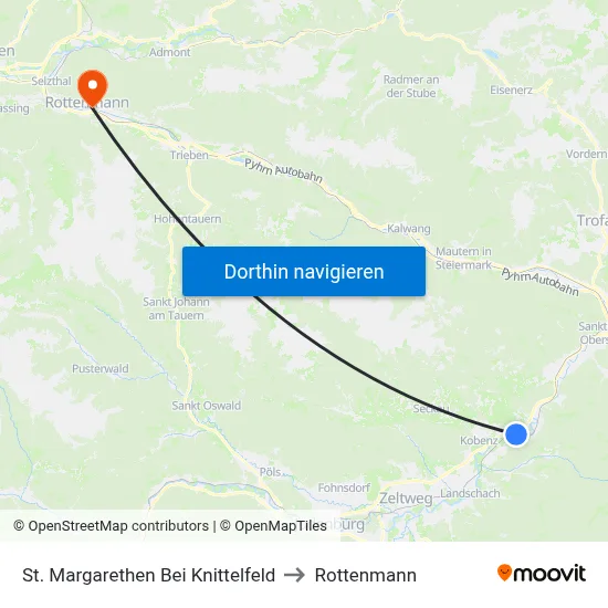 St. Margarethen Bei Knittelfeld to Rottenmann map