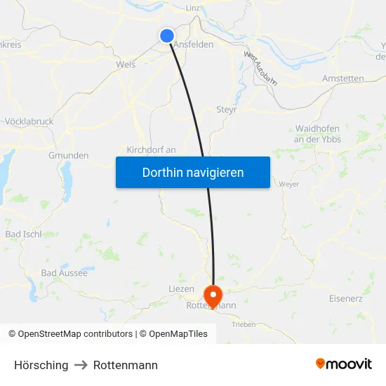 Hörsching to Rottenmann map