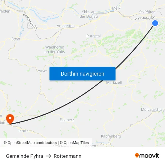 Gemeinde Pyhra to Rottenmann map