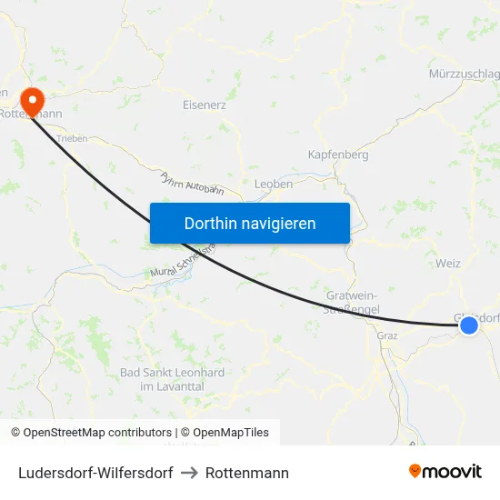 Ludersdorf-Wilfersdorf to Rottenmann map