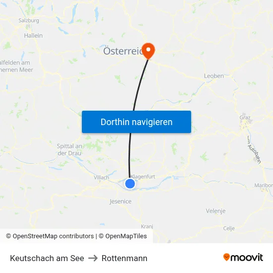 Keutschach am See to Rottenmann map