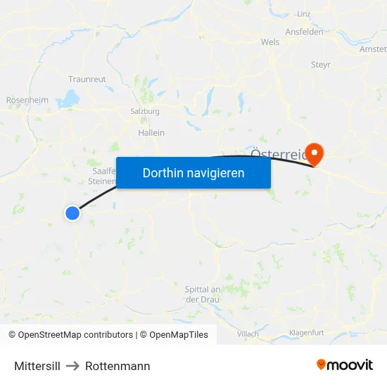 Mittersill to Rottenmann map