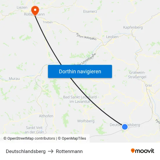 Deutschlandsberg to Rottenmann map