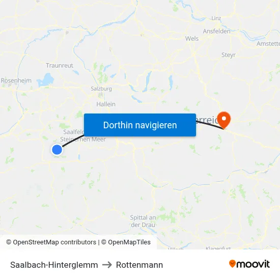 Saalbach-Hinterglemm to Rottenmann map