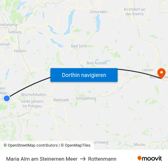 Maria Alm am Steinernen Meer to Rottenmann map