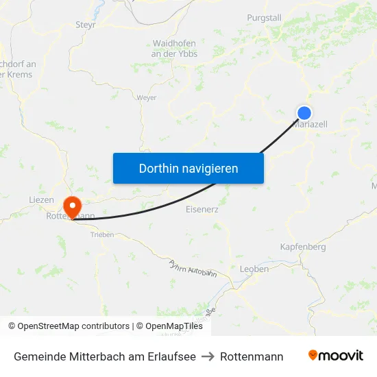 Gemeinde Mitterbach am Erlaufsee to Rottenmann map