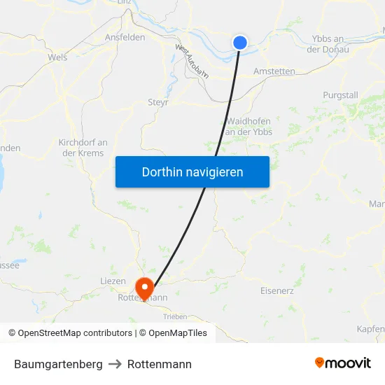 Baumgartenberg to Rottenmann map