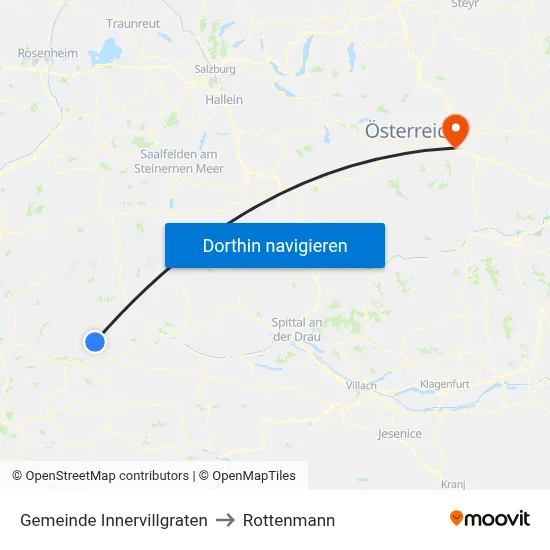 Gemeinde Innervillgraten to Rottenmann map