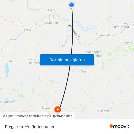 Pregarten to Rottenmann map