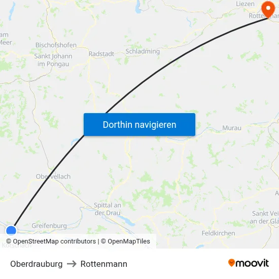 Oberdrauburg to Rottenmann map