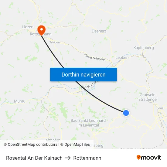 Rosental An Der Kainach to Rottenmann map