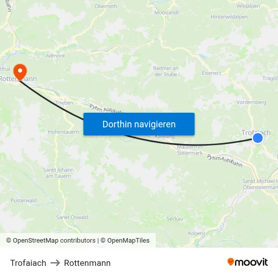 Trofaiach to Rottenmann map