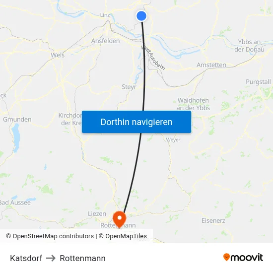 Katsdorf to Rottenmann map
