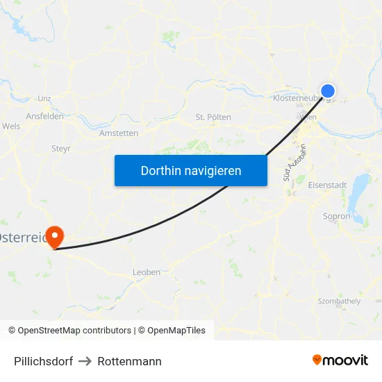 Pillichsdorf to Rottenmann map