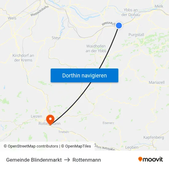 Gemeinde Blindenmarkt to Rottenmann map