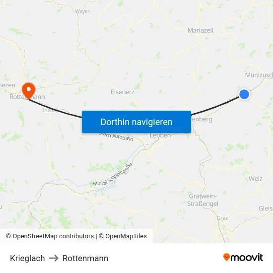 Krieglach to Rottenmann map