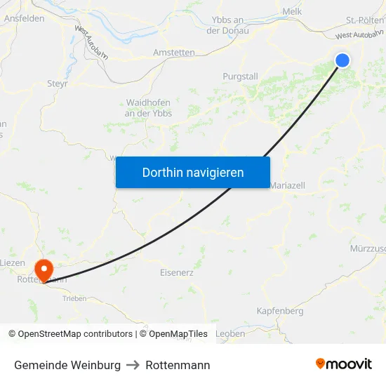 Gemeinde Weinburg to Rottenmann map