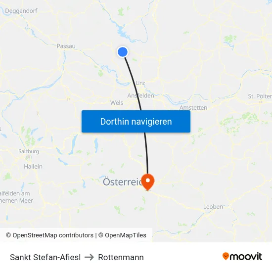 Sankt Stefan-Afiesl to Rottenmann map