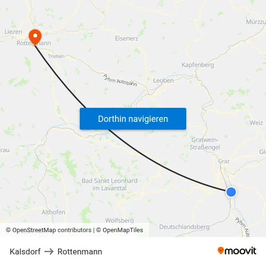 Kalsdorf to Rottenmann map