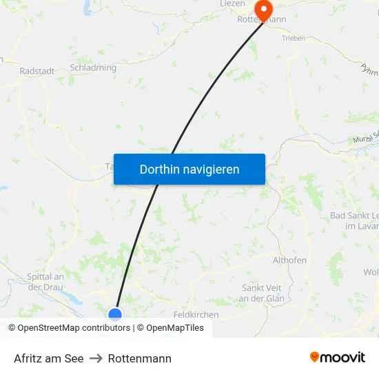 Afritz am See to Rottenmann map