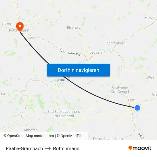 Raaba-Grambach to Rottenmann map