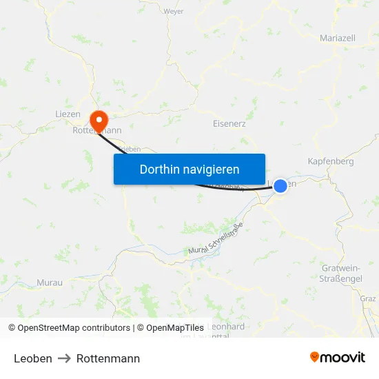 Leoben to Rottenmann map